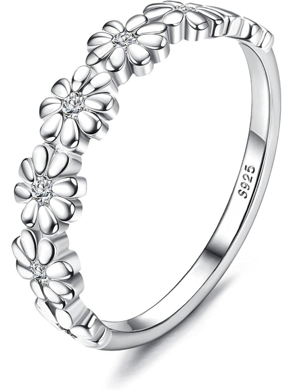 Dainty 925 Sterling Silver Daisy Flower Ring with CZ for Women - Elegant Jewelry